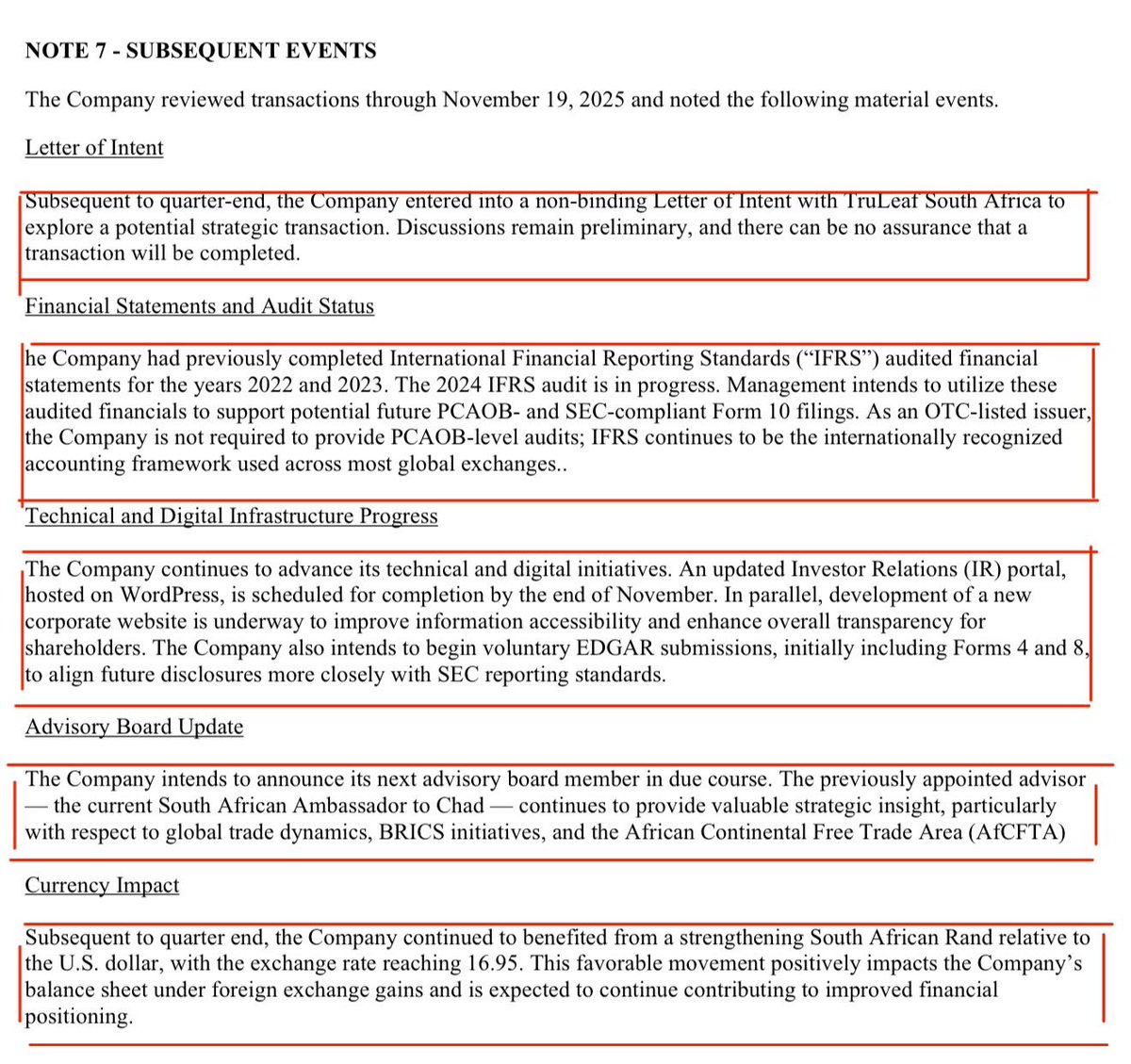 WolfOfOTC's tweet photo. 🚀 $TXTM Monumental Week: Shareholder Update + Q3 Filing Unveils Blueprint for the Future

Here’s everything that just changed the entire trajectory of this company 👇

📌 Shareholder Update (Nov 19)
• Debt-free, no dilution, no reverse split.  
• $505 million balance sheet noted as debt-free.  
• IFRS-audited 2022 & 2023 financials complete, 2024 filings in progress toward PCAOB/Form 10 ambition.  
• Strategic support under the TruLeaf LOI recognized as IFRS income/gain (non-cash benefit to balance sheet).  
• FX tailwind opportunity via ZAR/USD translation on seed inventory.  
• New advisory board addition (Ambassador of Chad) to enhance global strategic depth.  

⸻

📌 Q3 Filing Highlights
• Inventory – Genus Cannabis Sativa Seeds valued at $505 M.
• Active Pharmaceutical Ingredients (API) inventory added (historical cost of ~$6.298M, FMV ~$10.71M).
• Assets ~$511 M / Liabilities ~$0.7 M / Equity ~$510.6 M.
• Seed-multiplication program confirmed: 600 M planted, 1 B returned, additional 250 M contributed.
• Pilot-program LOI with ABSA Bank in South Africa: RWA tokenization, stablecoins, custodial walleting, APIs as collateral, carbon-credits inclusion, Ripple/XRP-rails.
• The filing explicitly ties TXTM’s seed inventory + API inventory → RWA → tokenization → new financial pathways.
• Management working for $1/year; CEO bought 209 M common shares personally.
• Operating expenses for the quarter: ~$4,404.

⸻

🎯 Why This Matters More Than Ever
This isn’t just business as usual. TXTM is now operating at the intersection of:
• Next-gen biotech (live-plant extraction, kettle tech)
• Pharmaceutical grade API development (Partnership)
• Tokenized real-world assets (seeds, APIs, carbon credits)
• Institutional finance (bank custody + tokenization + stablecoins)
• Global regulatory alignment (IFRS, RWA accounting, International advisory board)

DrJ has built the foundation, and now the monetization model can start to play out. The model: Biotech output → RWA asset valuation → tokenization/staking → scalable financial ecosystem.

Bottom line:
This is no longer just a seed-to-CBD play. It’s a full-blown biotech + asset-finance + global infrastructure. The market hasn’t yet internalized it.

11/19/25 Q3 👇🏼
https://t.co/FkN0x4V82n

11/19/25 Shareholder Press Release 👇🏼
https://t.co/dG6RMADaEj

#TXTM #Protext #ProtextMobility #TruLeaf
#Biotech #PharmaTech #CBDAPI #CBDInnovation #FECO #Nanotechnology #Bioavailability #RWA #RealWorldAssets #Tokenization #Stablecoin #Blockchain #Fintech #DigitalAssets #IFRS #GAAP #PCAOB #Uplist #InternationalListing
#ABSA #AfricaRising #Ripple #XRP #ACFTA #ShareholderValue #FutureFinance #NewPathways #GlobalHealing