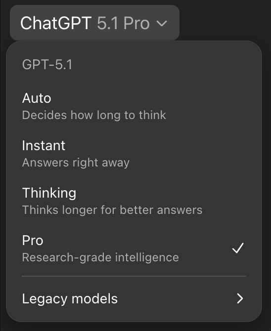 ctgptlb's tweet image. 【速報】OpenAI、二つの新モデルを発表！

ChatGPT向けの上位モデル「GPT-5.1 Pro」と、長時間のコード生成に特化した「GPT-5.1-Codex-Max」が公開されました。

・GPT-5 Pro → GPT-5.1 Proに更新（ChatGPT Pro向け）
・Codexのデフォルトが GPT-5.1-Codex-Max に置き換え

詳細はスレッド👇