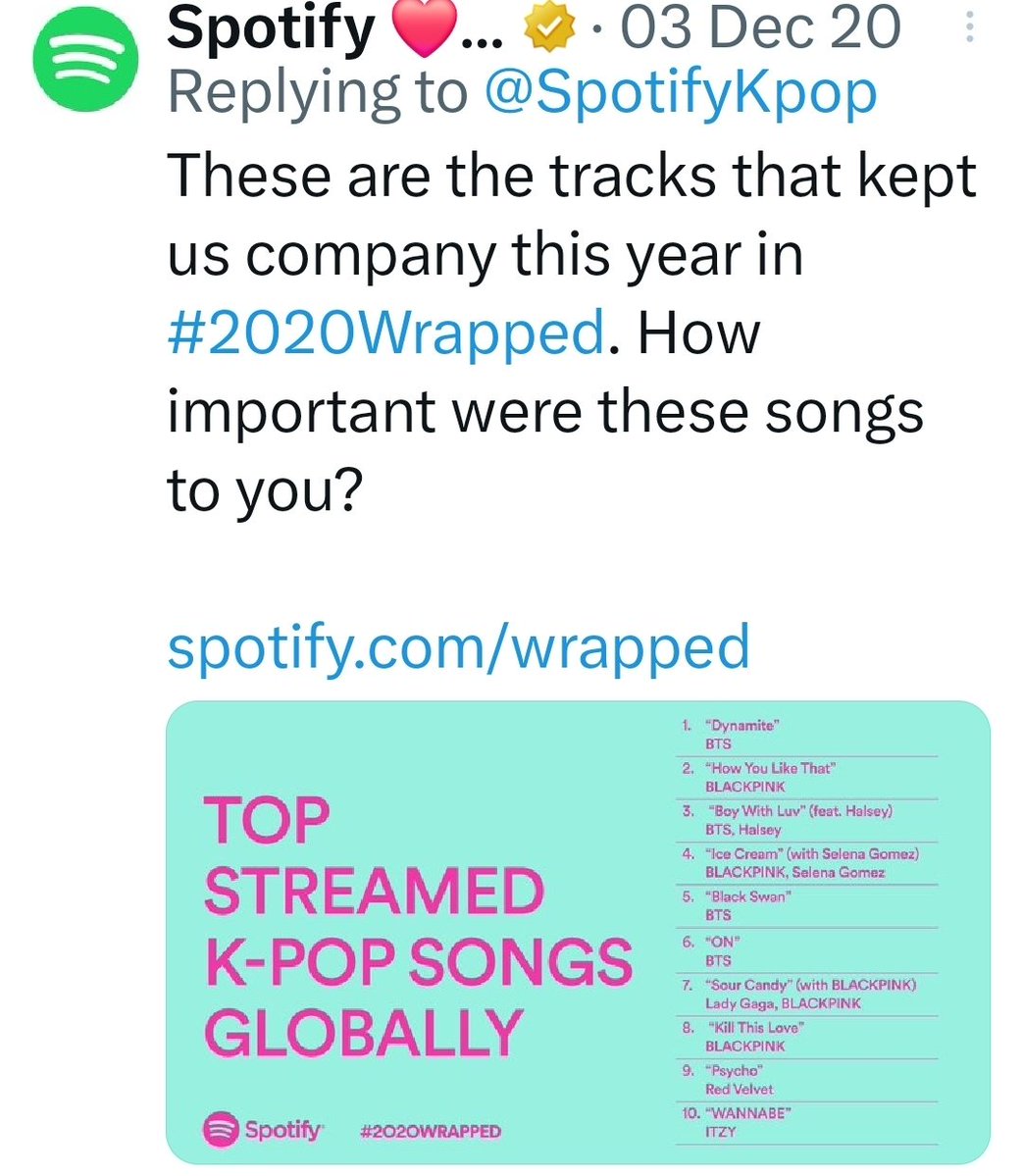 pjmstolemyheart's tweet image. I compiled screenshots of posts that had the top 10 K-Pop songs for Spotify Wrapped from 2020 - 2024!