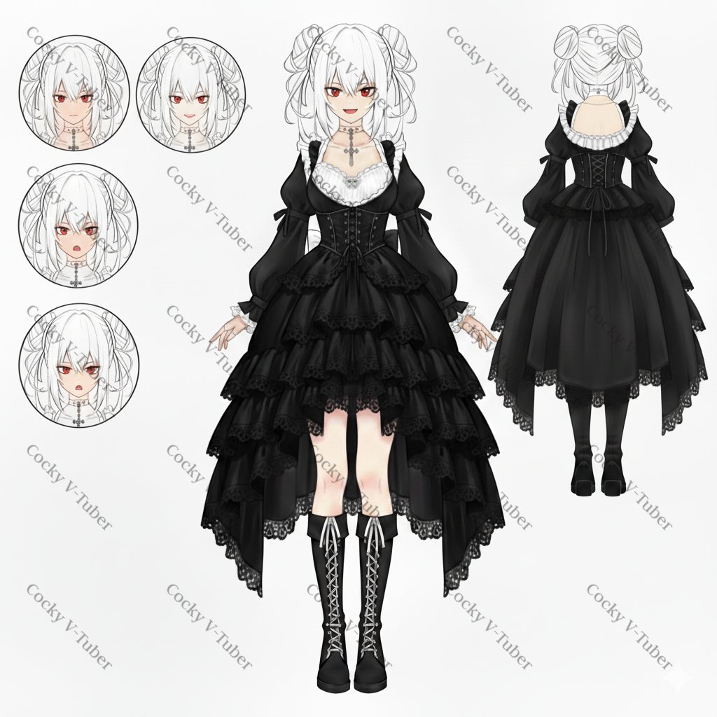 VtCocky's tweet image. Complete model sheet—perfect for rigging + branding  DM to secure your slot!  #VTuberSheet #ReferenceArt #OpenComms