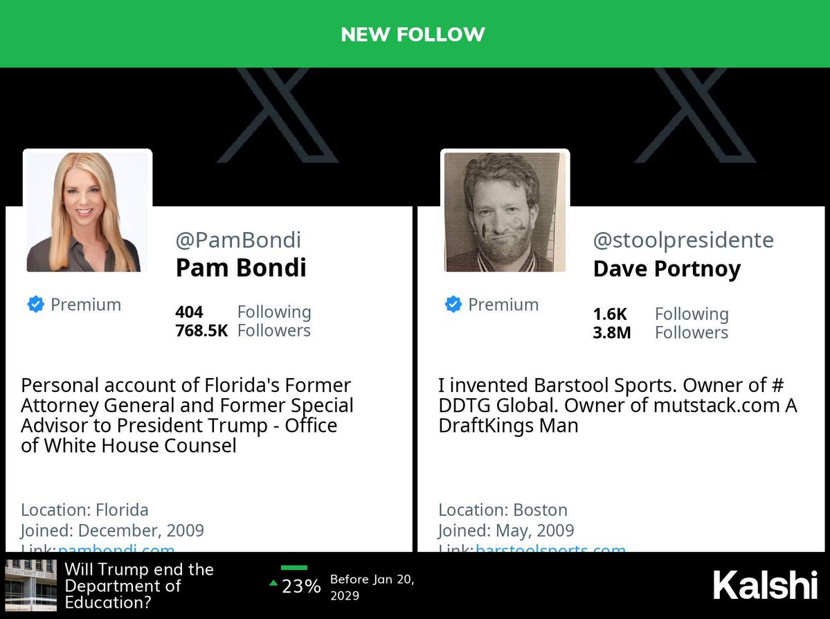 USPoliticsAlert's tweet image. 🆕 @pambondi has started following @stoolpresidente
