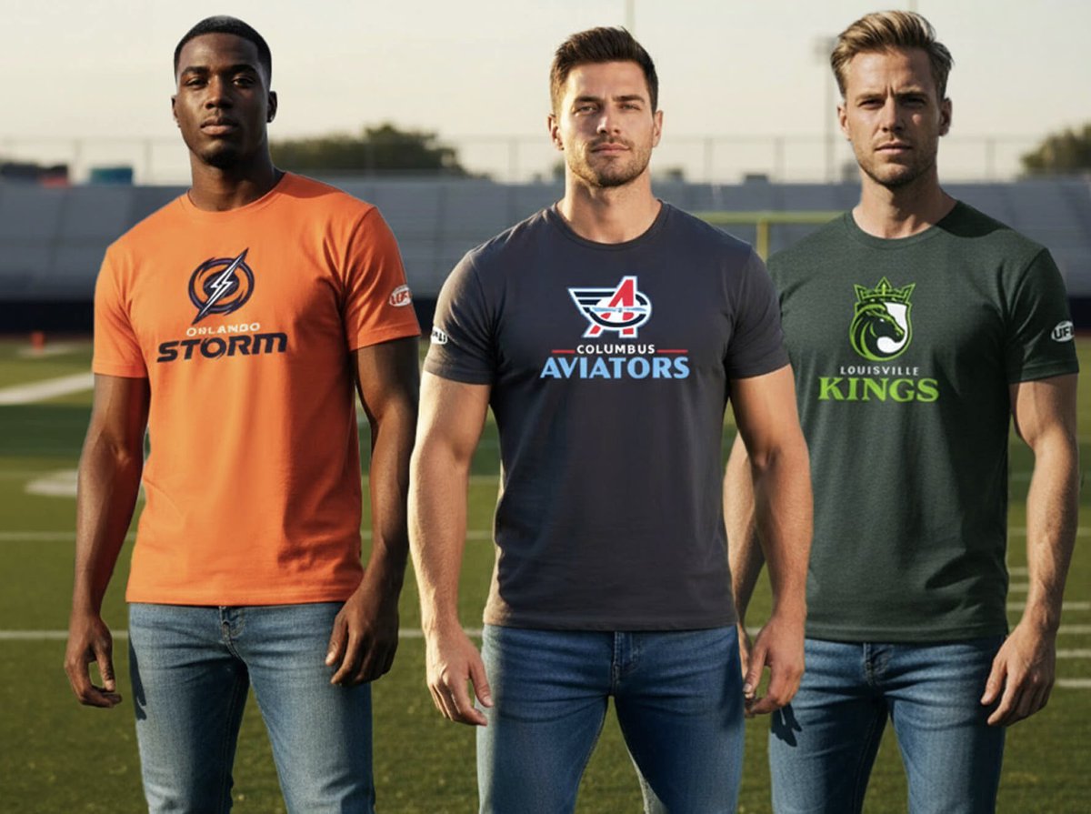 JamesBakerUFL's tweet image. The new #UFL shop may a very limited selection and not the best prices, fine. It’s the first day it launched. 

But could you seriously not put 3 people in a t-shirt and taken a photo? Did you really have to resort to AI?

The league logo isn’t even right and they’re on different…