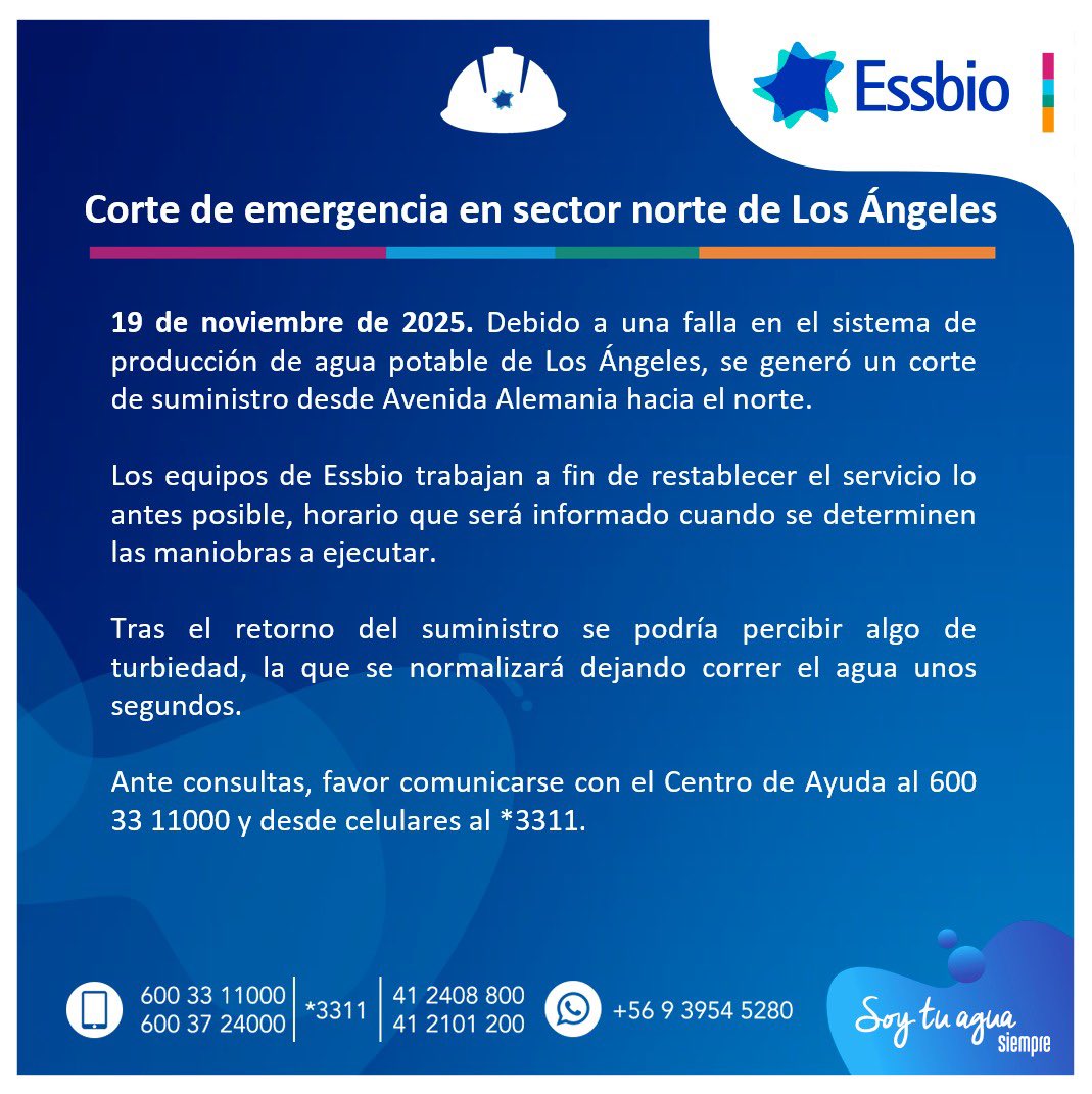 essbio's tweet photo. Te informamos corte de agua potable en Los Ángeles. Revisa detalles acá. Ampliaremos información. https://t.co/jihRbGqYmB