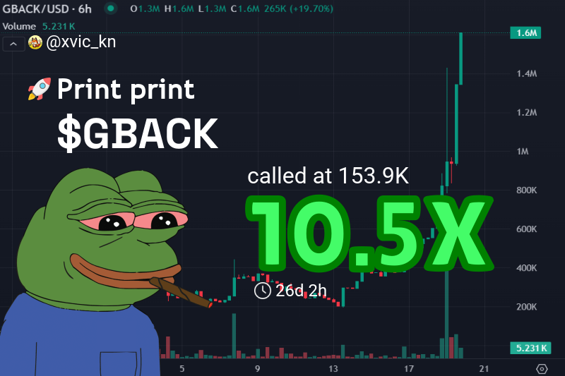 xvic_kn's tweet image. Caught the $GBACK rocket right before lift-off 🚀  
Entry: $153.9k → Now sitting on $1.6M 🔥  
10.5x profit and still vibin’  
Feels good to trust the gut sometimes 🙌

👉 #GBACK called at: t.me/soonmoonshotsi…
📈 Chart: gmgn.ai/sol/token/yV7x…

$GBACK