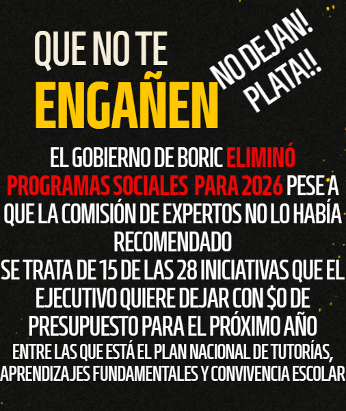 La izquierda a iniciado una campaña de mentiras acussando a Kast de que eliminará programas sociales,pero éste gobierno de ineptos ya lo está haciendo por que se gastaron la plata y calcularon mal los ingresos.
El legado de Boric es un estado en quiebra.
