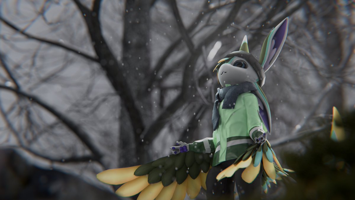 Its snowing, and bird is enjoying it
