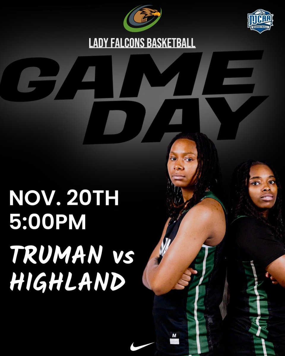 GAMEDAY‼️

The Lady Falcons are back in action tomorrow November 20th with a home game against Highland College. Come out and support our team as we look to defend our home in a Region matchup! 

#onetruman 💚
#falconnation 💚
