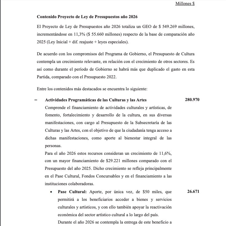 26 mil millones para el "Pase Cultural"

Insumos para los hospitales? LAS WEAS