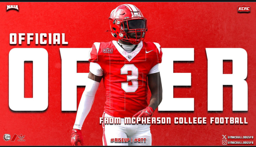 Blessed to receive my 4th offer from <a href="/MACBulldogsFB/">McPherson Football</a> #AGTG 🔥

<a href="/LethalLake/">Lachlan Jones</a> <a href="/RashadDaniels12/">Coach Daniels CSCS</a>