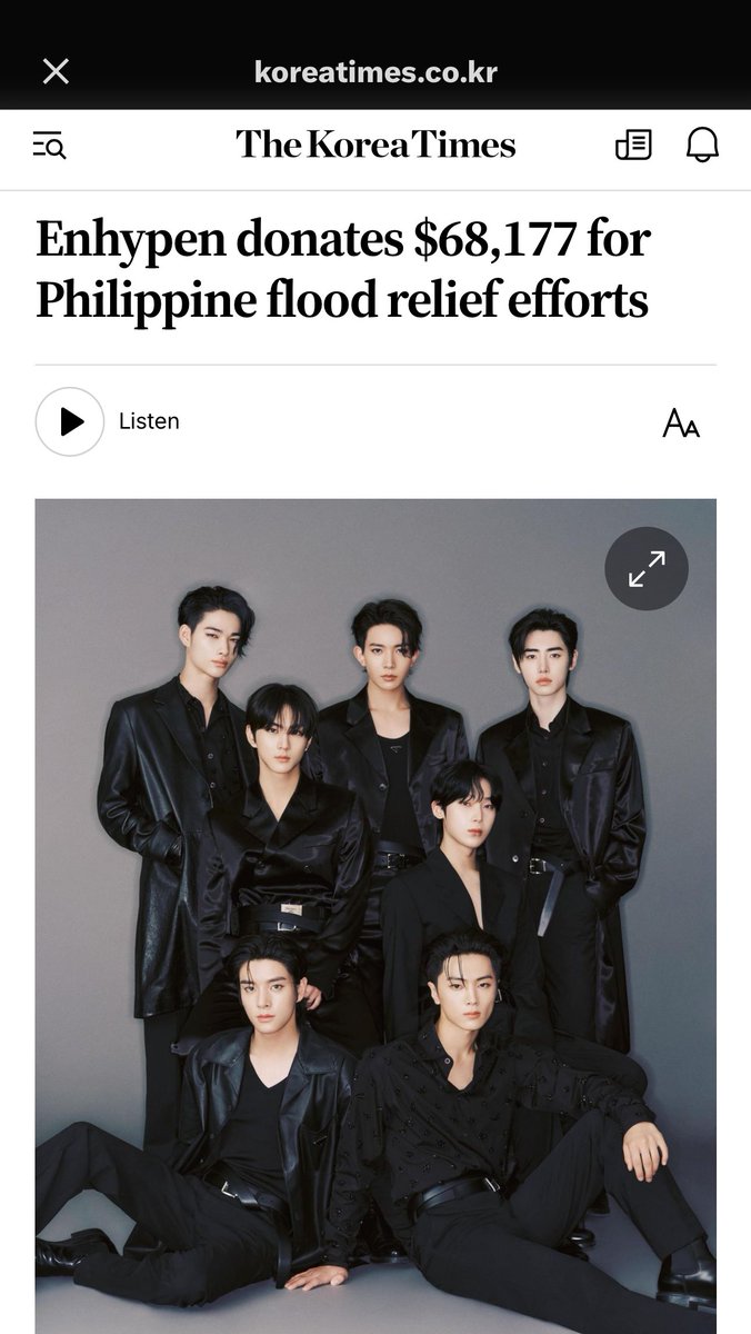 "enhyen donates $68,177 for philippine flood relief efforts" 🥹🥹

global k-pop powerhouse enhypen, in partnership with their agency belift lab, announced a donation of 100 million won ($68,177) to support flood relief efforts in the philippines.

'we became aware of the recent