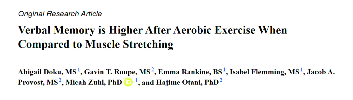 ✨ New study finds that just 20 minutes of moderate aerobic exercise boosts verbal memory more than stretching. 

Participants who walked on a treadmill recalled more words immediately and after a delay, especially those with higher heart rates. 

Mood and expectations didn’t