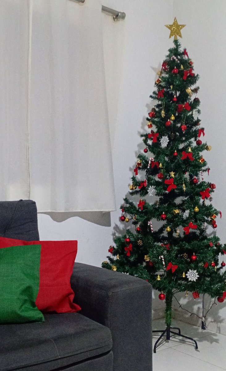 Mãe combinando as almofadas com a árvore, é a maior fã do natal mesmo