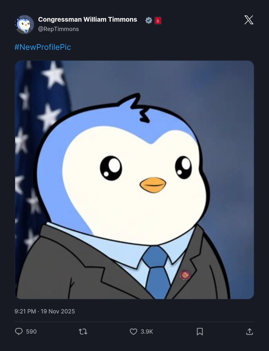 JPCrypto618's tweet image. Just saw two US government officials rocking @pudgypenguins as their pfp

Peak Pudgy Performance 🔥
