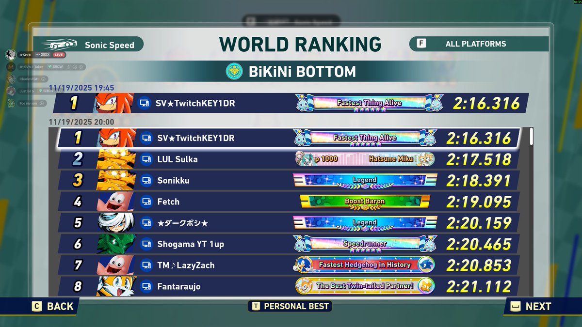 KEY1DR_'s tweet image. New Bikini Bottom Map just came out and Got my 5th ever World Record in the first hour!!

I can definitely see Sub 2:15 being Possible, I&apos;ll try to aim for it tonight.

#SonicRacingCrossWorlds #SonicracingCW #SRCW #ソニックレーシングCW