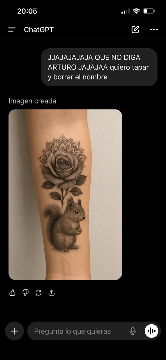 JJAJAJAKKAAKKAJAKA tengo una amiga que se quiere quitar el tatuaje del kks, el ChatGPT: 🐿️