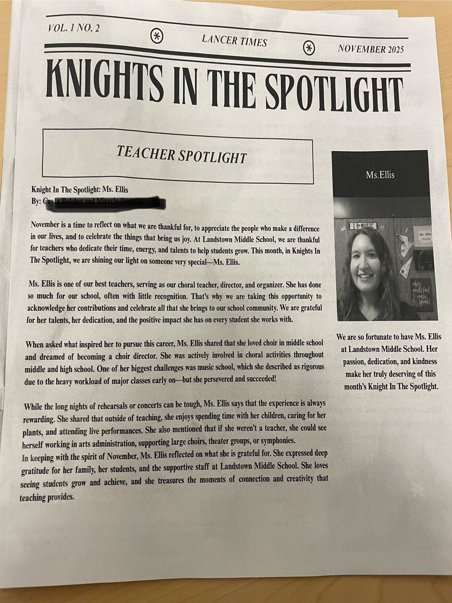 So excited to be featured in our schools newspaper in the teacher spotlight section. I’m very proud of two of my 8th grade students for writing such a lovely article 💕 <a href="/Landstownms/">Landstown Middle</a>