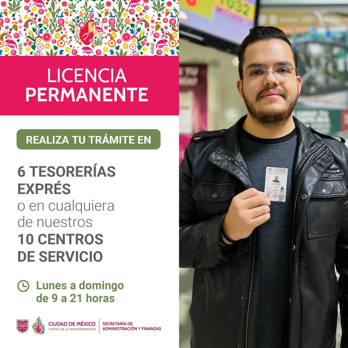 📄✨ ¡Ya puedes tramitar tu #LicenciaPermanente en la Ciudad de México!

Acude a cualquiera de nuestras 6 Tesorerías Exprés o a los 10 Centros de Servicio disponibles.
🕘 Horario: Lunes a domingo, de 9:00 a 21:00 h

Simplificamos los trámites para que todo sea más rápido,