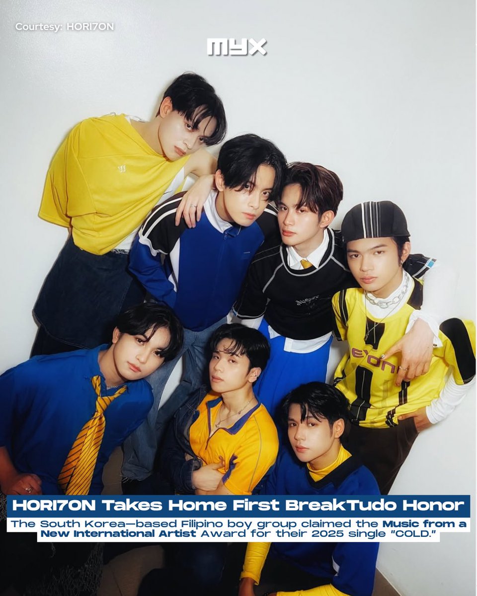 HORI7ON (<a href="/HORI7ONofficial/">HORI7ONofficial</a> ) claims their first BreakTudo win! ⚓️

The South Korea–based Filipino boy group took home “Music from a New International Artist” for their 2025 single “COLD.” Triumphing over nominees like Midnight Til Morning, DEXX, and Siren Society, this recognition