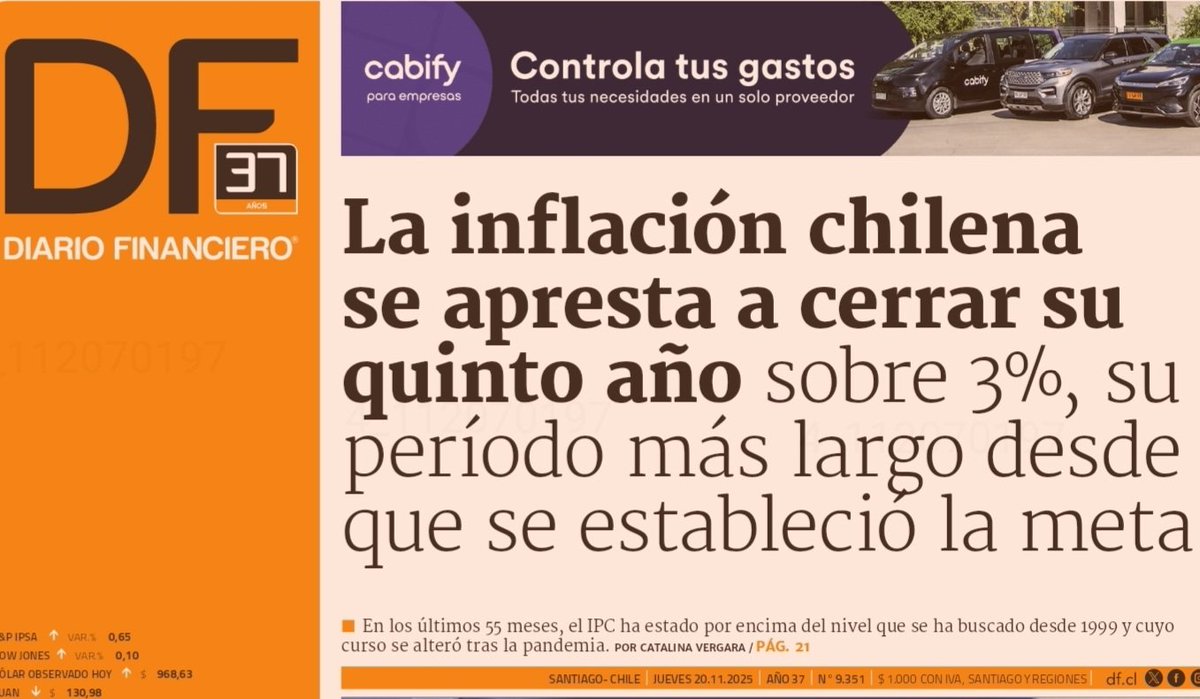 📰 Legado Boric:

🔴 La inflación chilena se apresta a cerrar su quinto año sobre 3%, su período más largo desde que se estableció la meta
