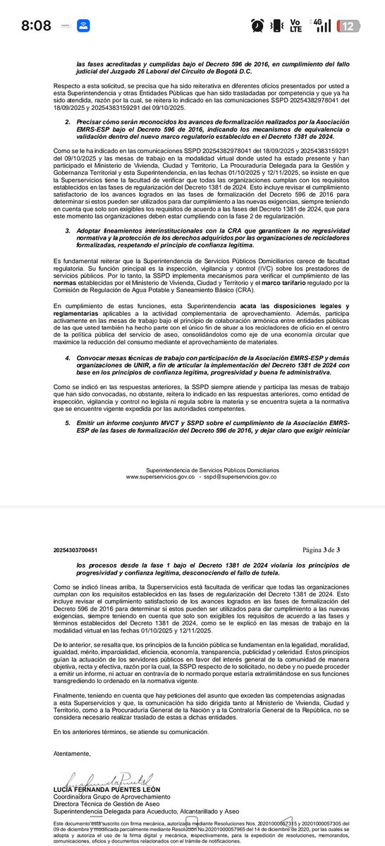 La <a href="/Superservicios/">Superservicios</a> en esta respuesta a <a href="/UNIR_reciclador/">UNIR.recicladores</a> omite que después del primer año la verificación del avance en el proceso de regularización se debe realizar en base a los criterios diferenciales de inspección, vigilancia y control, que no han hecho.👇🏼