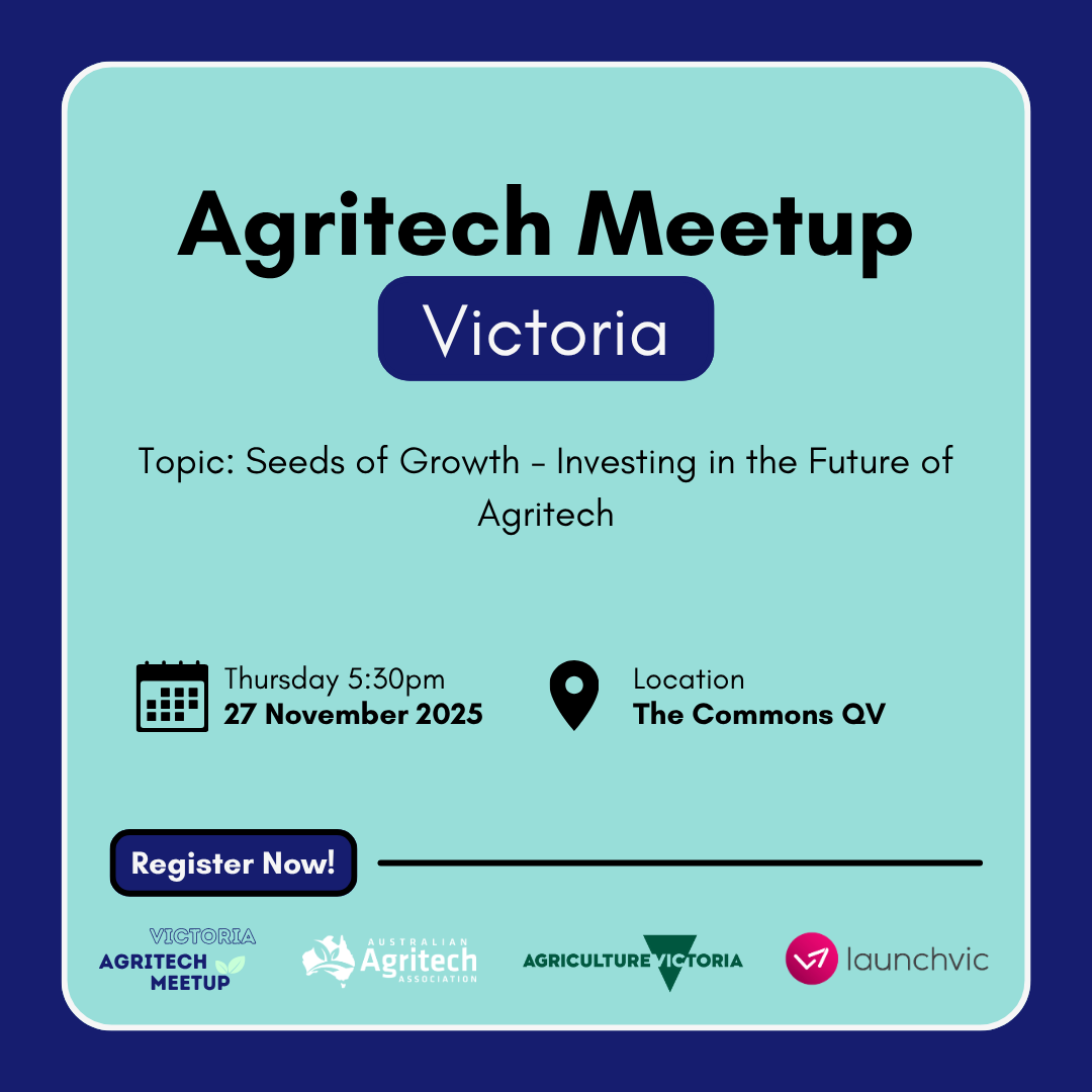 AusAgritech's tweet photo. Connections grow agritech, and this is where they start.

Thursday 27 November
5:30 PM – 7:30 PM
The Commons QV, Melbourne
Register: https://t.co/jXXIVzh9aF

Supported by: AusAgritech, LaunchVic, and AgVic

#AusAgritech #VictoriaAgritechMeetup #LaunchVic #AgVic https://t.co/LMfUSrghUk