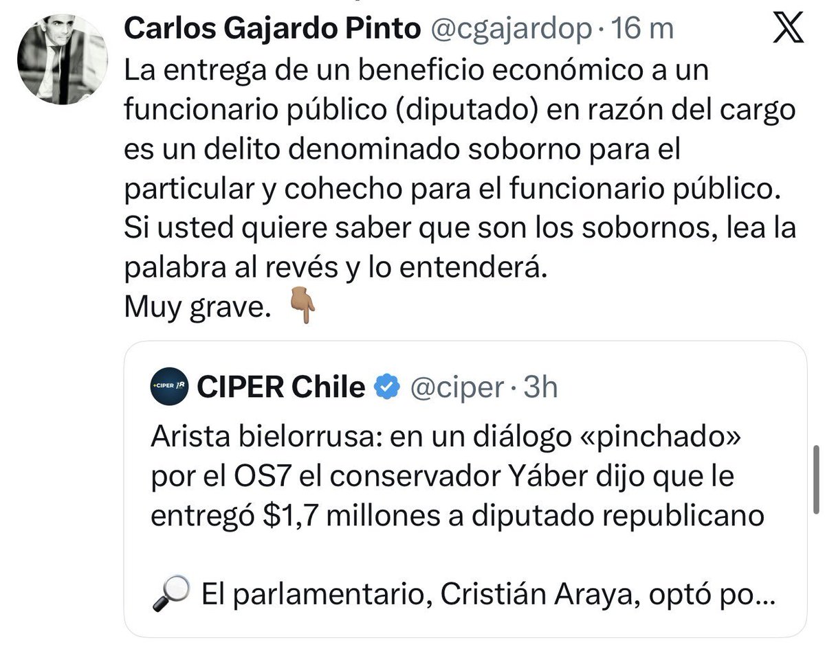 Cuando Tragamonedas Gajardo leyó el disclaimer de CIPER que decía que los hechos no estaban comprobados, tuvo que recojer cable y borrar esta estupidez

Pero aquí se lo recordamos señor "Insert Coin"