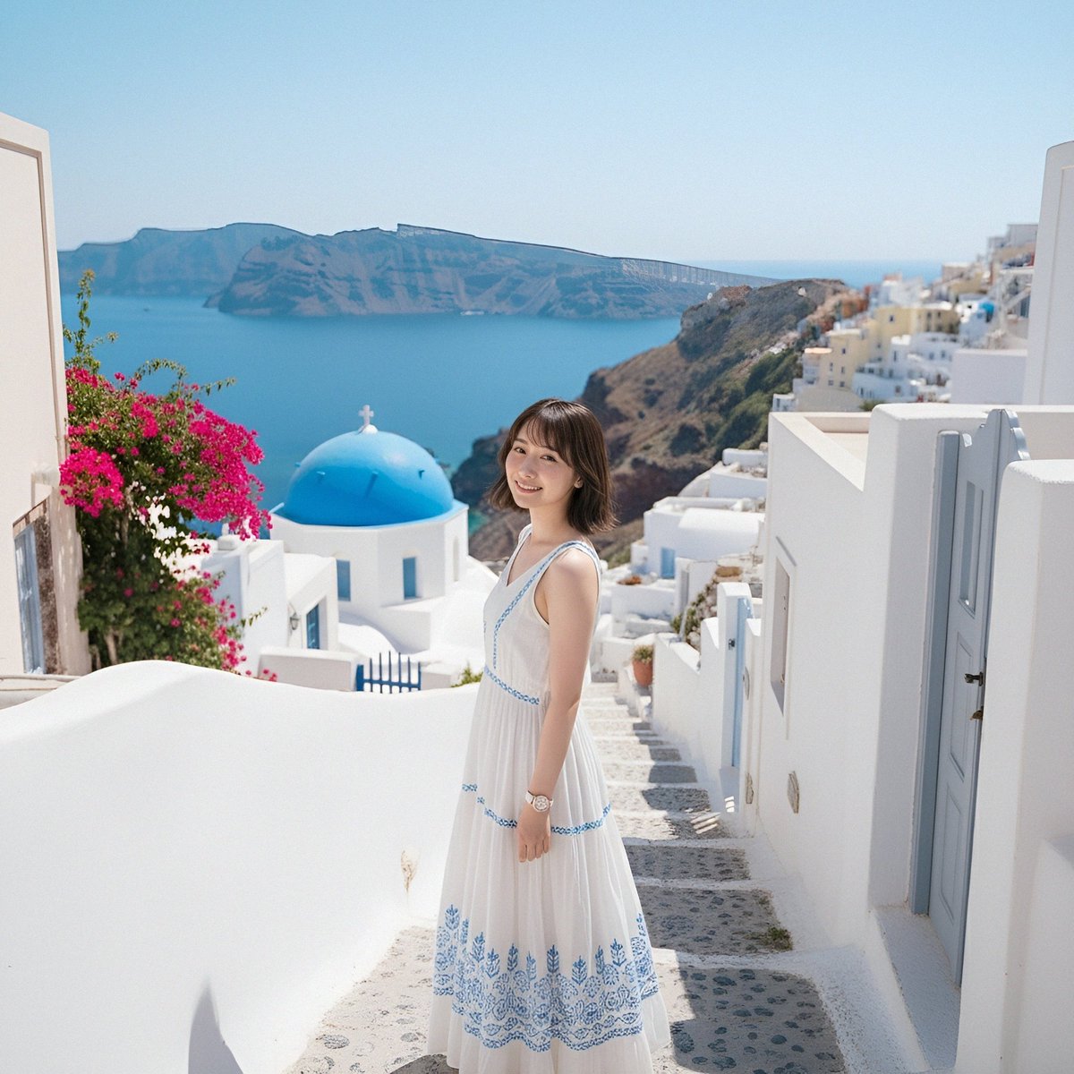 Prostabc's tweet image. エーゲ海の青と白の世界💙🤍
 最高の景色の中でいただくコーヒーとドーナツは格別でした🍩
✨ 夢のようなひととき😊
​
​#サントリーニ島 #Santorini #ギリシャ #Greece #イア #Oia #エーゲ海 #ブルードーム #女子旅 #海外旅行 #絶景カフェ