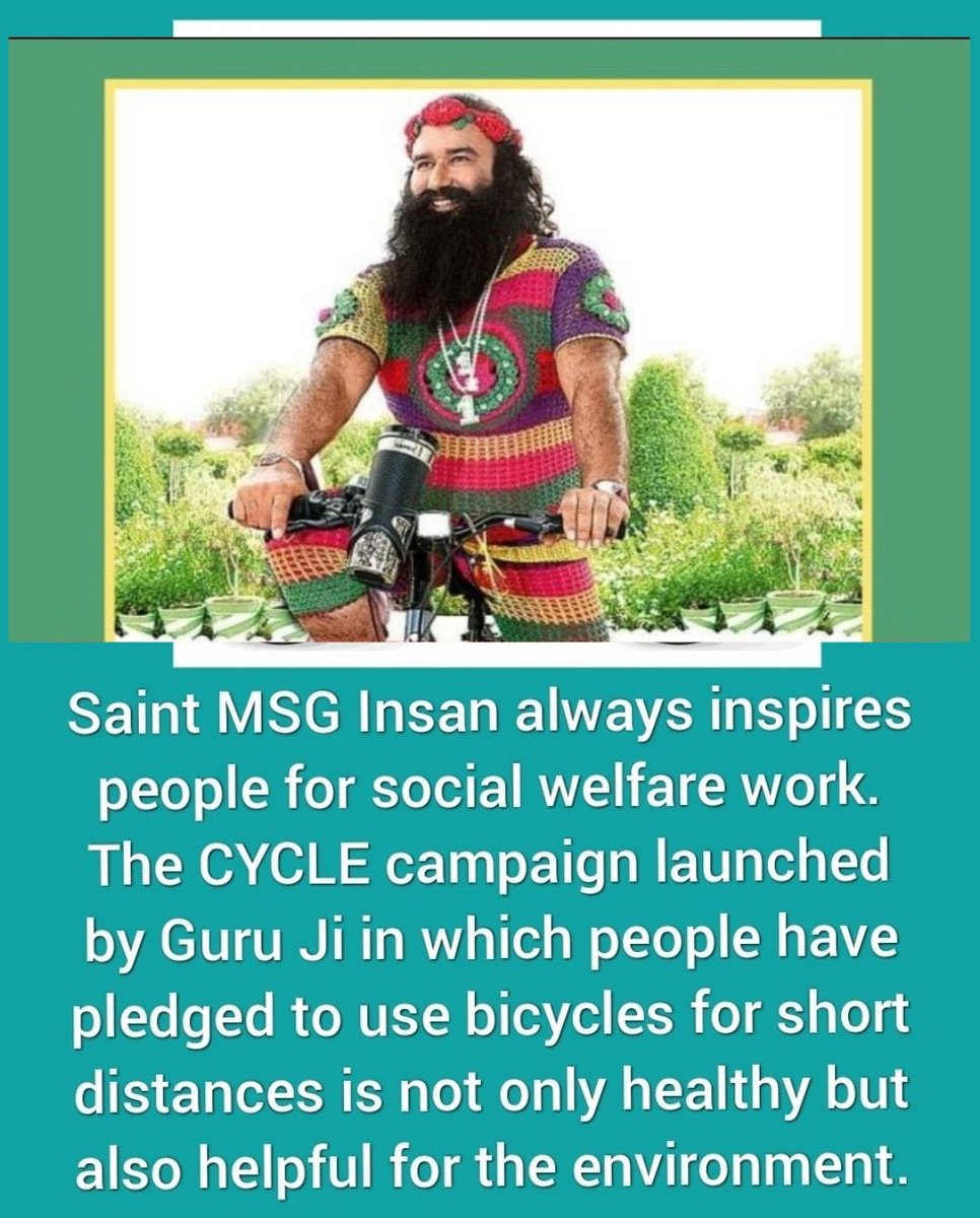 VBInsan1's tweet image. Excessive vehicle use harms both our health and the planet. 
Saint Gurmeet Ram Rahim Ji inspires everyone to choose cycling for short distances—boosting fitness, reducing pollution, and supporting a cleaner environment. 
#CyclingForChange