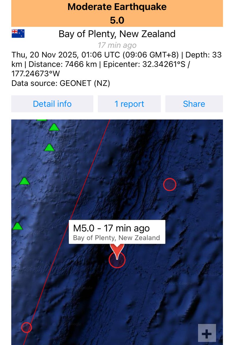 AstroFluxLab's tweet image. M5.0 Earthquake Strikes Bay of Plenty, New Zealand. This event reflects ongoing seismic stress in the Hikurangi Subduction Zone. #Earthquake #NewZealand #SeismicUpdate