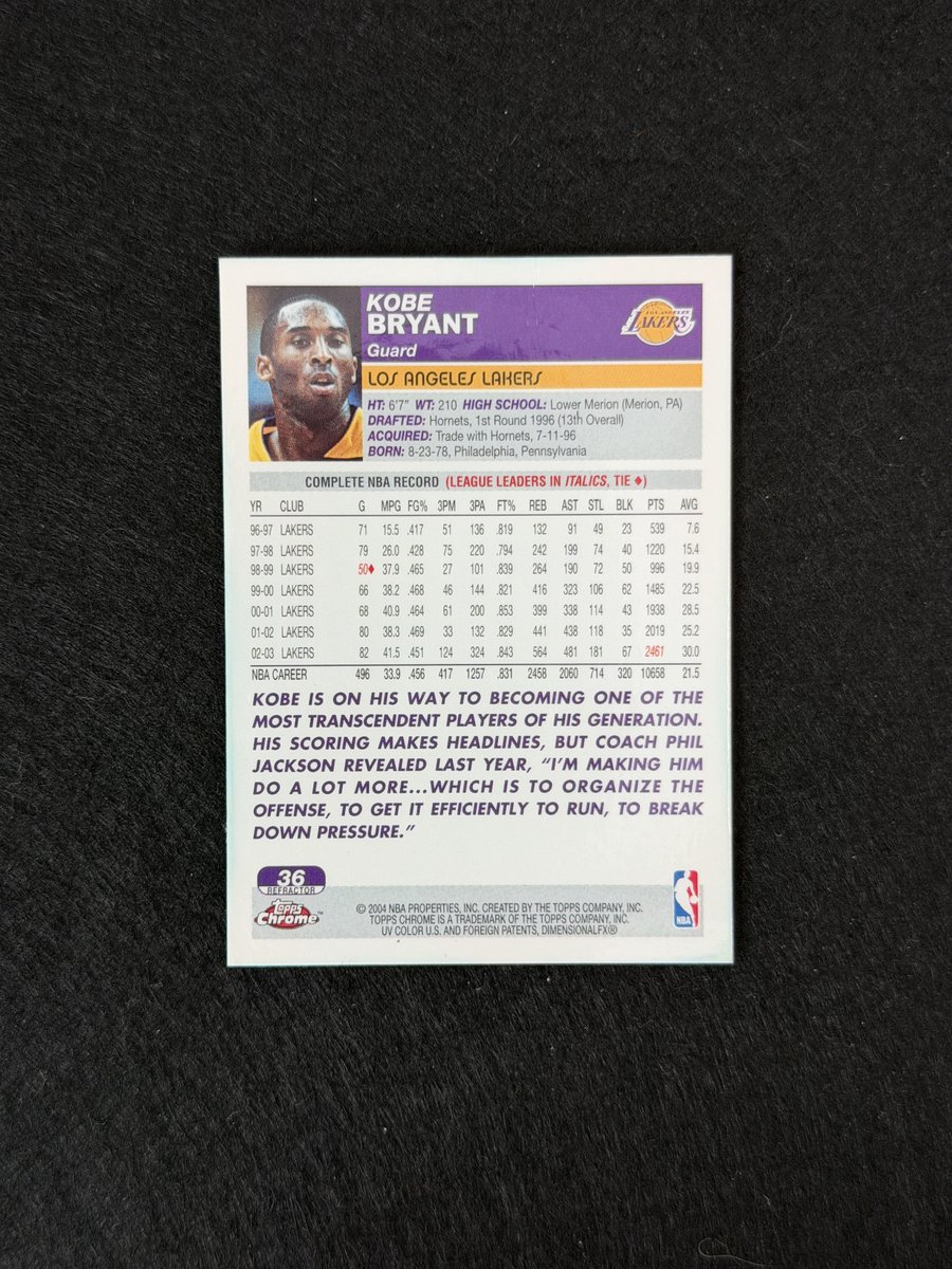paullydoughnuts's tweet image. Not perfect but still pretty 

2003 Refractor Mamba

$200 

🚨has light crease on back, might be fixable, the front is 🧽

#gettostackin