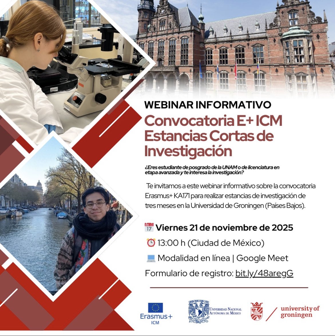GlobalFCPyS's tweet image. 🤓No te pierdas: sesión
informativa sobre estancias de investigación en el extranjero

💻Webinar informativo - Tips para tu postulación:
🗓️Viernes 21 de noviembre 13:00 h (CDMX)
🔗Regístrate aquí: bit.ly/48aregG

📩Más info: latinamerica@rug.nl
