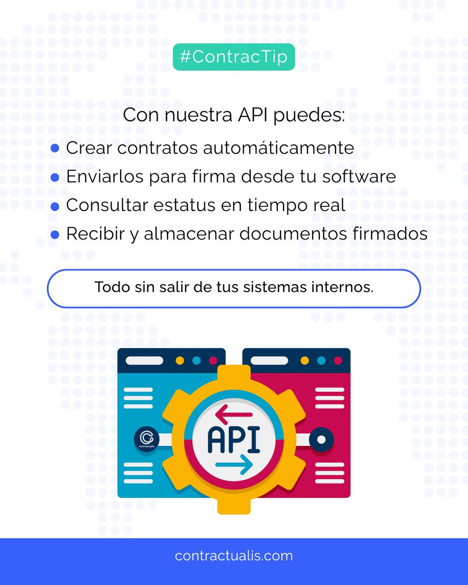 contractualis's tweet image. Integra la firma digital directamente en tus sistemas con la API de Contractualis.
Crea, envía y recibe contratos firmados sin pasos manuales. ⚡
👉 contractualis.com/api-reference/…
#API #FirmaDigital #Automatización #Contractualis