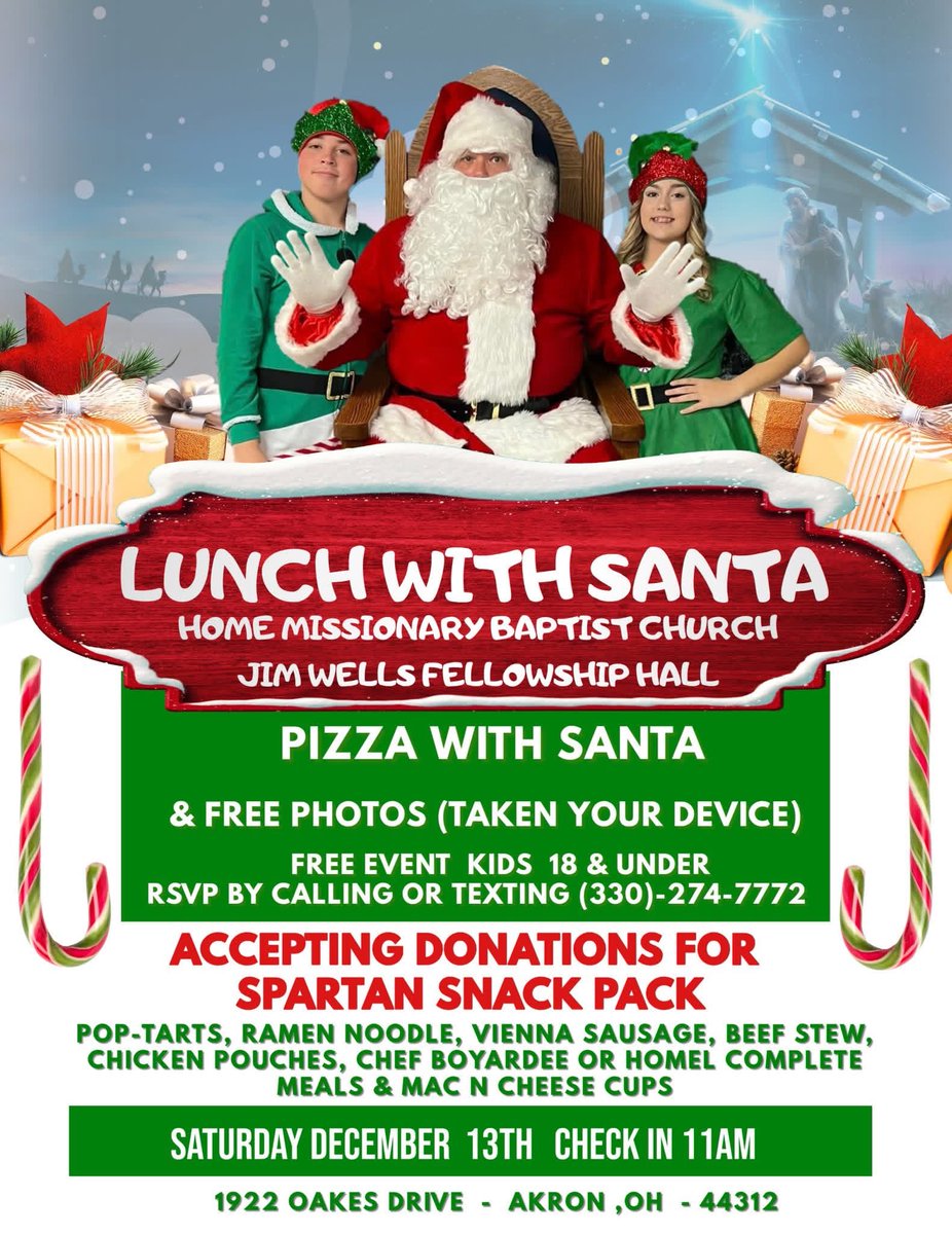 lakemorecgma's tweet image. Please pre register for our Santa Meet and Greet Lunch Event. Free Pizza for all Kids in Attendance. Free Photos with Santa (taken with your own device) Coloring Contest and More. 
docs.google.com/forms/d/e/1FAI…                                        #santa #Community #Church #akron