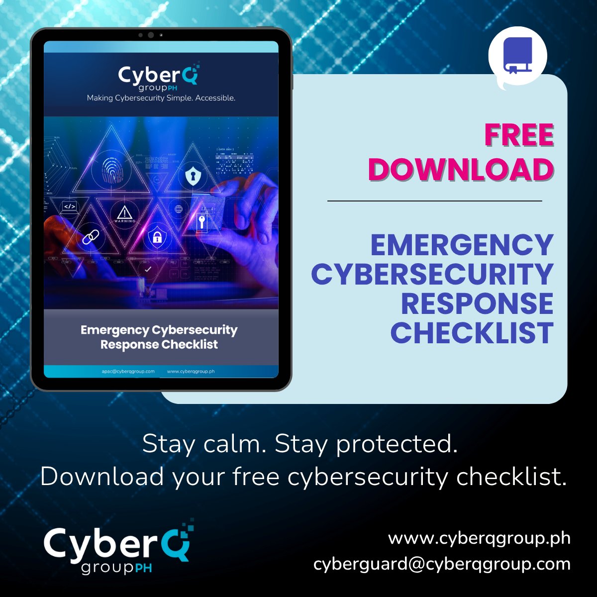 CyberQGroup_PH's tweet image. Every minute counts after a hack.
Get your FREE Cybersecurity Response Checklist 👇 
hubs.li/Q03V7J7X0

 #CyberSecurityPH #CyberGuardPH