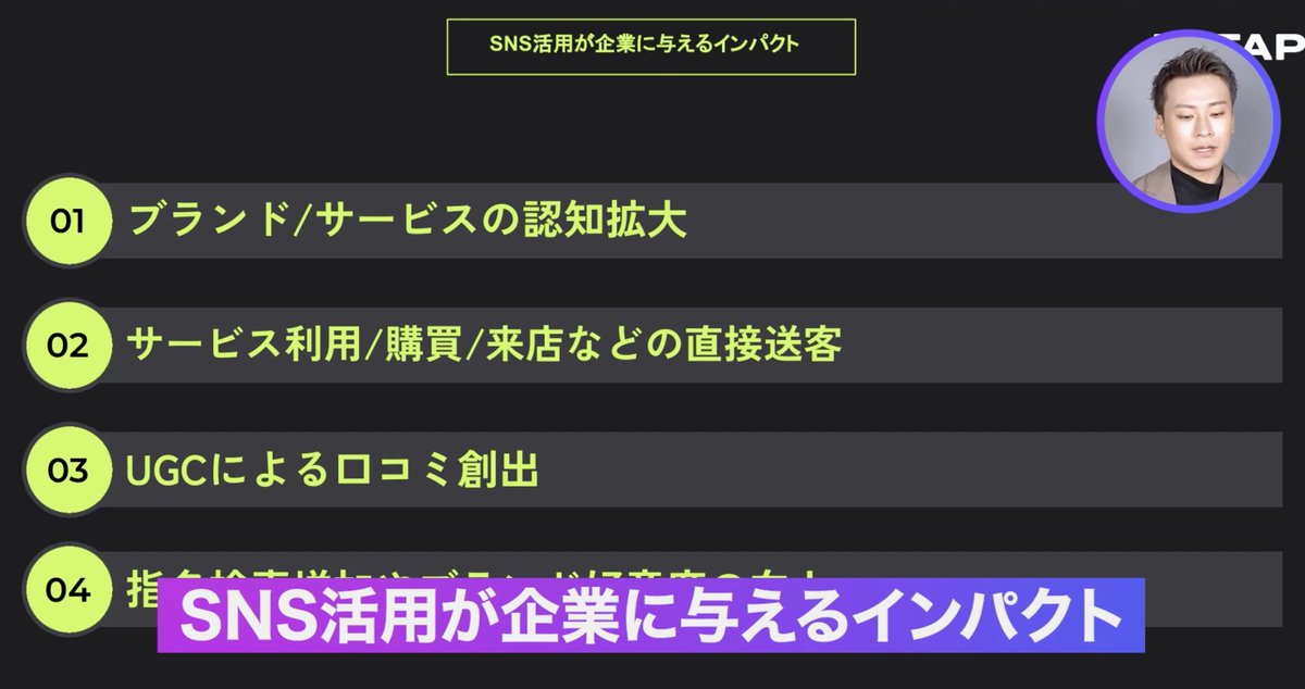 tatap_official's tweet image. 【SNS運用】業界別SNS活用大全。どの媒体がおすすめかを徹底解説!
-----
00:00 オープニング
00:29 SNS活用が企業に与えるインパクト
00:53 SNS活用
01:08 活用ケース①：アパレル業界
02:51 活用ケース②：インテリア・家具業界
03:43 活用ケース③：美容・コスメ業界
04:13 活用ケース④：旅行
04:59…