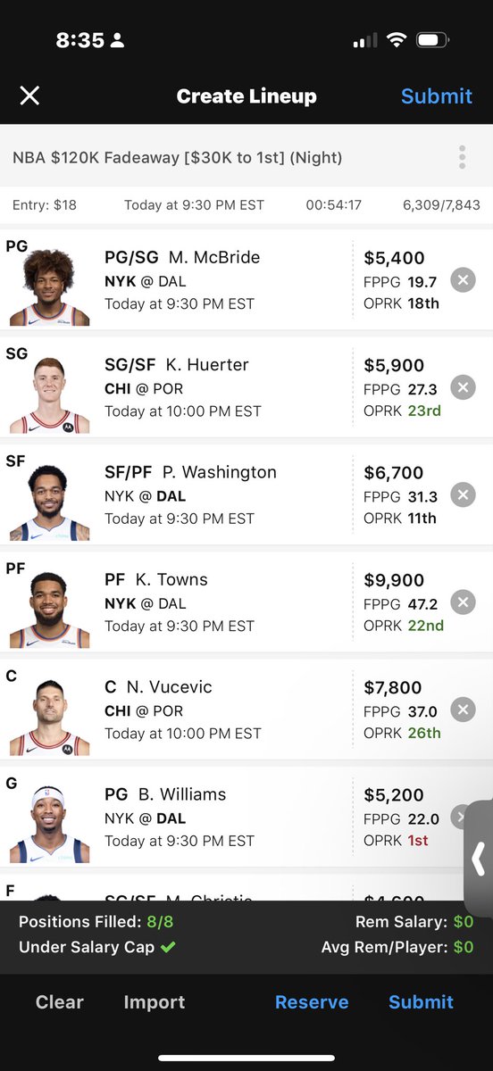 11-19 #NBA #DFS #Fantasy night lineup #DraftKings