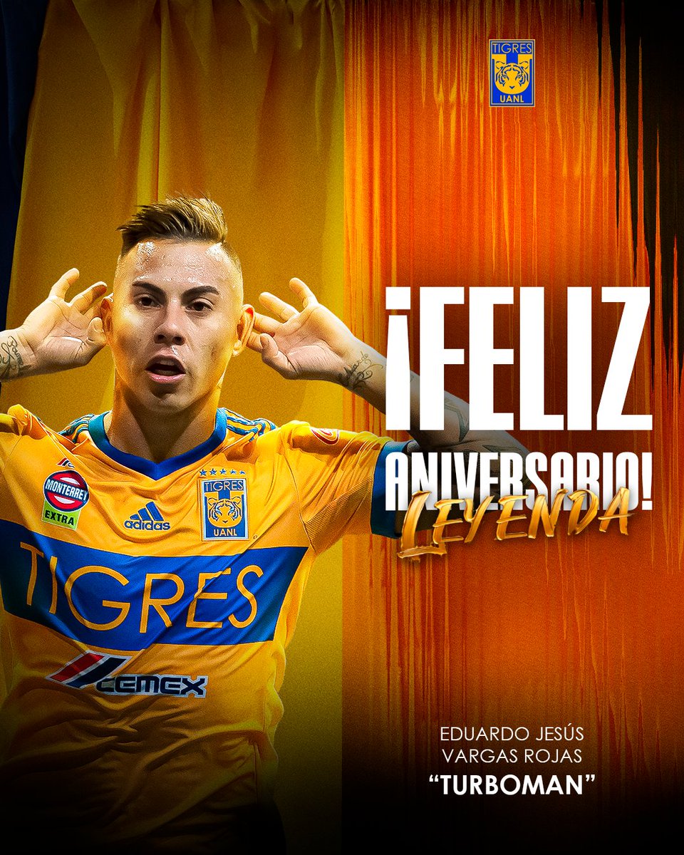 TigresOficial's tweet photo. 🎂 ¡Hoy felicitamos en su aniversario a nuestro histórico, Edu Vargas! 🥳🐯 ¡Que los cumplas feliz, chileno querido! 🇨🇱💛 https://t.co/yU50QyHRDj