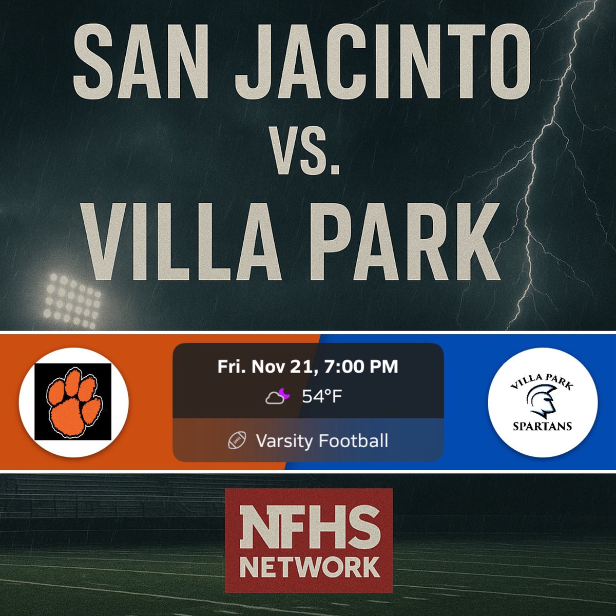 SoCalSportsProd's tweet image. 2025 @CIFSS @SoCaliFord Div. 4 Football Semifinal on Fri Nov 21st at 7PM: @SanJacintoHS vs. @VPSpartan 

Watch the Live Broadcast only @NFHSNetwork with Garnett &amp;amp; Itzkowitz on the Call nfhsnetwork.com/events/cifss/g… @SanJacintoUSD @sanjacintotimes @SanJacintoPD @villapark…