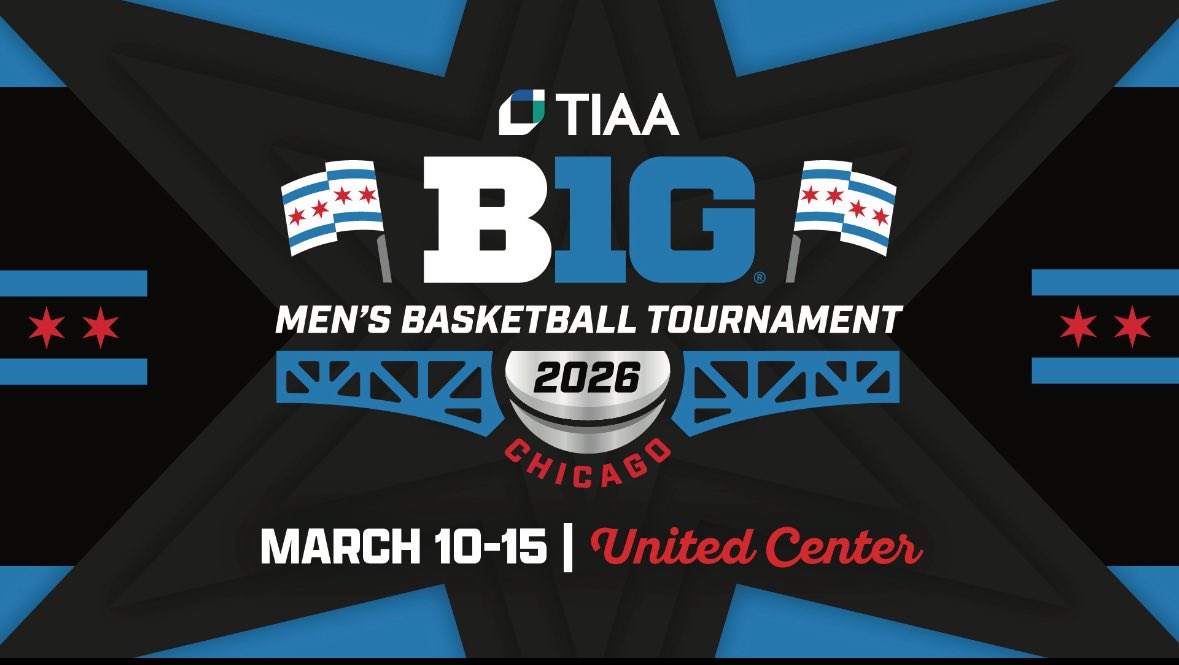 TylerCott's tweet image. The new Big Ten Tournament logo for the 2026 edition (here at the United Center next March) was revealed tonight.  

18 teams - yeah I get it - but I’m Team Pinwheel forever.