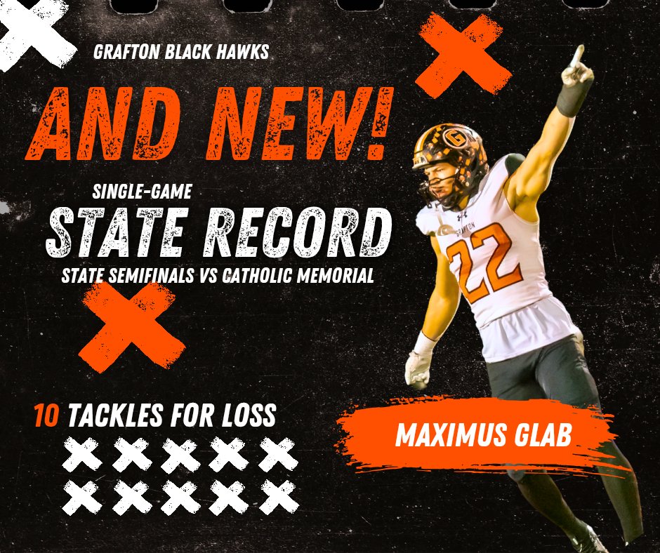 Senior Max Glab not only caught the game-winning TD in overtime in the State Semifinal, but his efforts on defense resulted in the breaking of a STATE RECORD* for Tackles For Loss in a single game!

*confirmed with WFCA historian &amp; keeper of the state record book Kevin Patrowsky