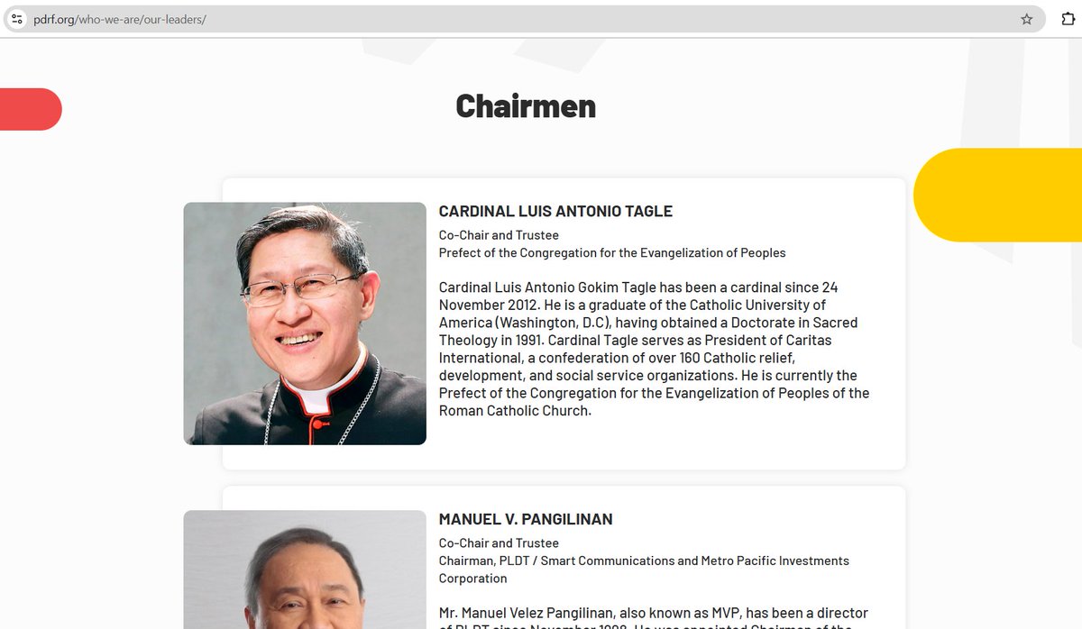 jjyncart's tweet image. cardinal tagle is one of the chairpersons of the philippine disaster resilience foundation (pdrf), together with manny pangilinan &amp;amp; jaime augusto zobel de ayala. with their leadership &amp;amp; reputable standing, we can guarantee that the donation is being entrusted to the right people.