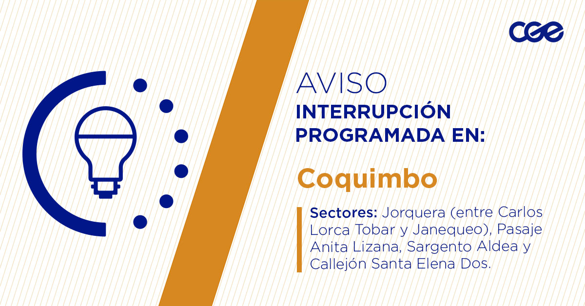 CGE_Clientes's tweet image. Para mejorar la calidad del suministro de nuestros clientes de #Coquimbo, este viernes, entre 10:00 y 15:00 horas, se realizará una #InterrupciónProgramada (sectores en la imagen 👇) debido a trabajos de mejoras. Recuerda desconectar tus artefactos 🔌