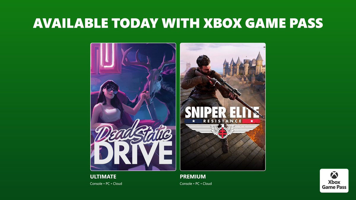 Geekbr0s's tweet image. Now available on #GamePass:
#DeadStaticDrive #SniperEliteResistence

#GeekBr0s #Podcast #GamingNews #Gaming #VideoGames #Games #Gamers #Microsoft #Xbox #SeriesS #SeriesX #PC #Windows #Cloud #ReubenGames #RebellionDevelopments