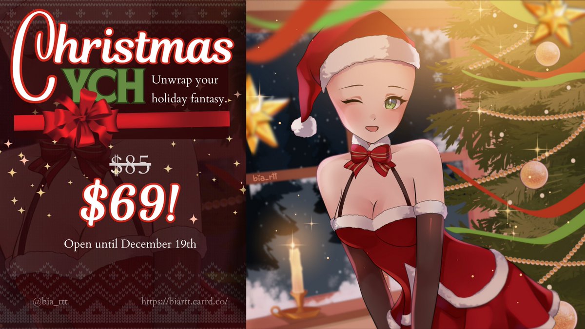 It’s Christmas YCH time! 🎄💫

✧ Open until December 19th
Unwrap your spot before the snow melts… 

(more info below)
#arttwt #christmasart #ychcommission