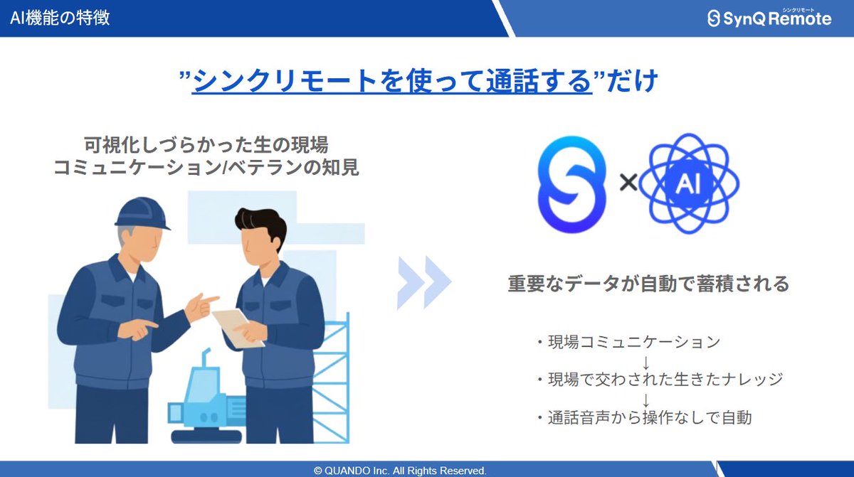 /
#検査 #安全パトロール の報告書づくりを
もっとラクに✨
\

💡通話内容がすべて自動で文字起こし
💡文字起こしをもとに報告書を作成！
→ 現場作業と報告書作業を同時に行えます✨

#SynQRemote の「AI議事録・報告書機能」で、作業後の報告書作成業務の負担を軽減！
🔗 synq-platform.com