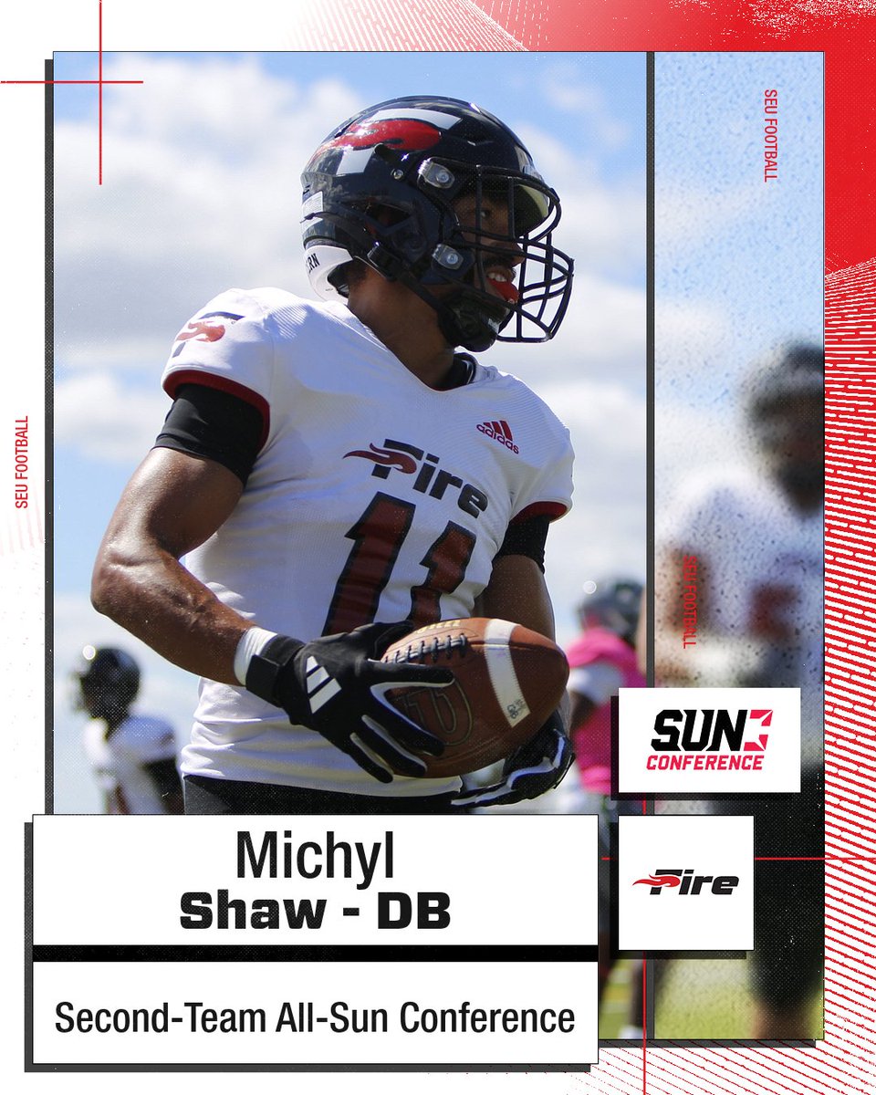 Congratulations to Michyl Shaw for being named a Second-Team All-<a href="/SunConference/">The Sun Conference</a> defensive back!

#FuelTheFire🔥 #TheRightWaytoPlay #TheSunStandard <a href="/NAIAFBALL/">NAIAFBALL</a>