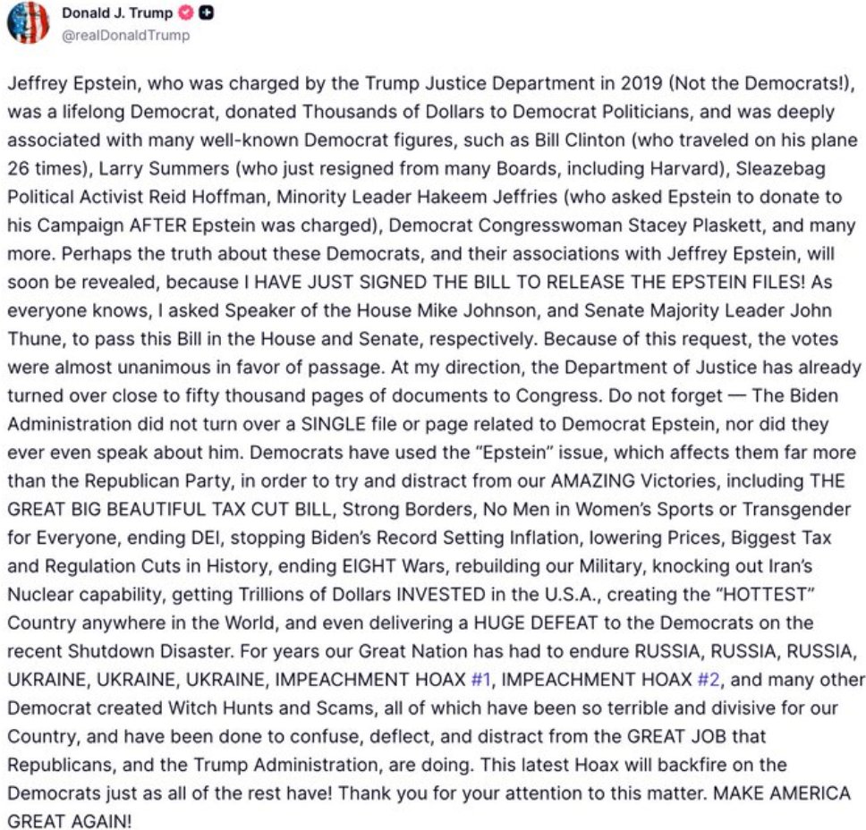 ChartSetup's tweet image. Trump just signed the bill to release the Epstein files. High likelihood they are heavily redacted or just plain fake. Hard to believe it could just be that easy.