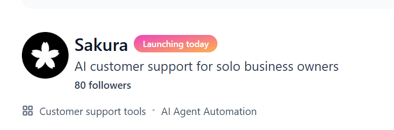 ptbthefirst's tweet photo. Launched on @ProductHunt yesterday midnight, woke up to:

1. 80 followers
2. 17th position for product of the day with Google's Gemini at 1st place.
3. 102 random people upvoted Sakura.

Small wins. Although it exceeded my expectations. 

Check us out: @agentsakura_ai https://t.co/8BTbbzrdth