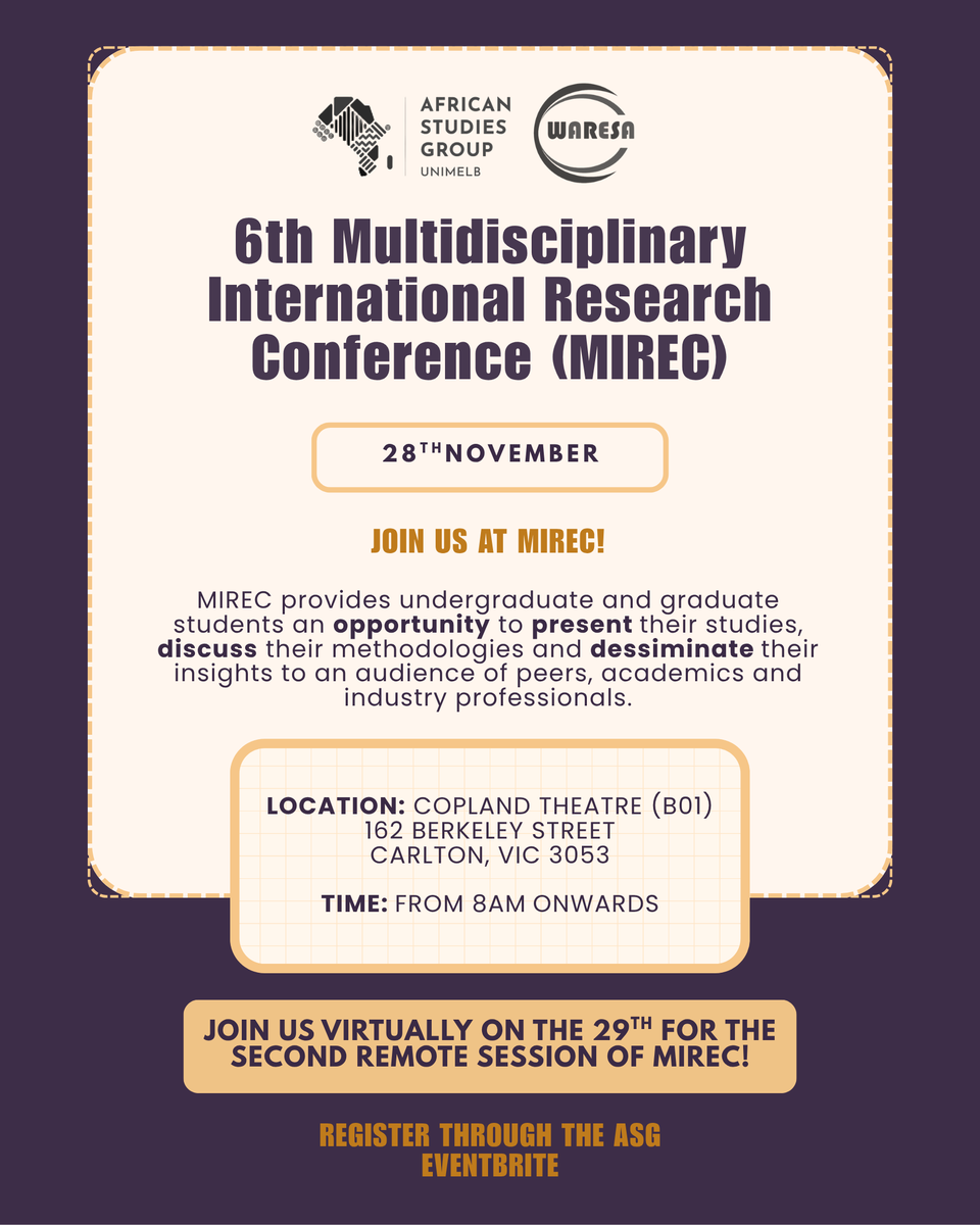 Join us on the 28th of November 2025 for a special collaborative event hosted by the African Studies Group UniMelb (ASG) at the University of Melbourne in partnership with Waresa Australia. 

eventbrite.com.au/e/waresa-ocean…