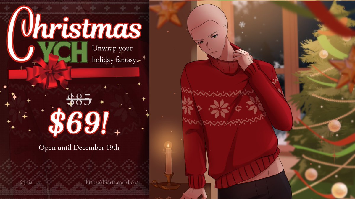 It’s Christmas YCH time! 🎄💫 (part 2)

✧ Open until December 19th 
Unwrap your spot before the snow melts… 

(more info below) 
#arttwt #christmasart #ychcommission